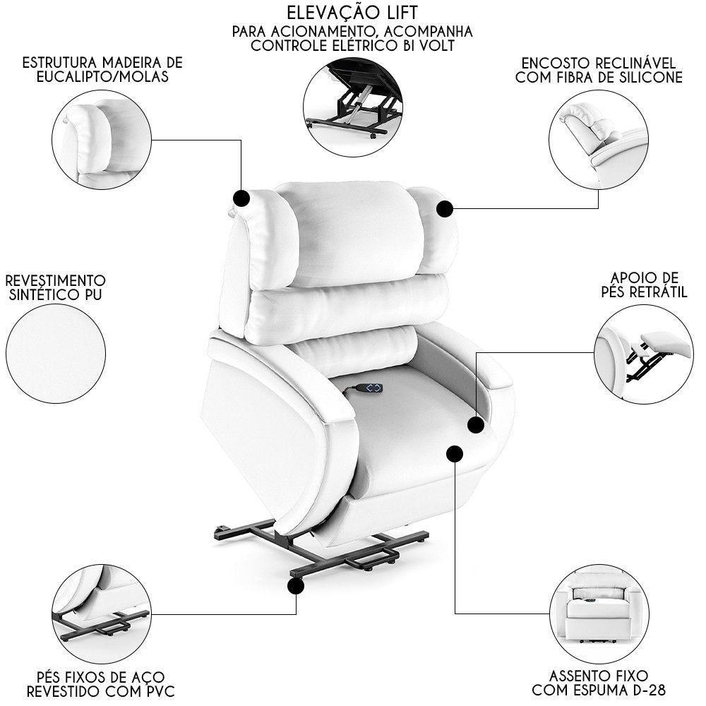 Poltrona Do Papai Reclinável Kalie Elevação Lift Elétrico Fh9 Pu Branco - Mpozenato - 7