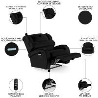 Poltrona Do Papai Reclinável Kalie Elétrica Botão Led Massagem Fh9 Pu Preto - Mpozenato - 8