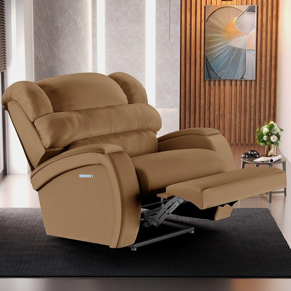 Poltrona Do Papai Reclinável Kalie Elétrica Botão Led Massagem Fh9 Pu Caramelo - Mpozenato - 9