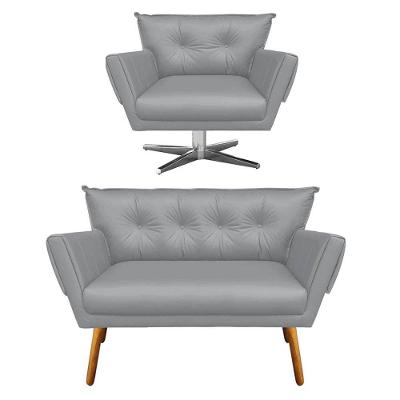 Kit 1 Namoradeira e 1 Poltrona Giratória Anitta Corino Cinza