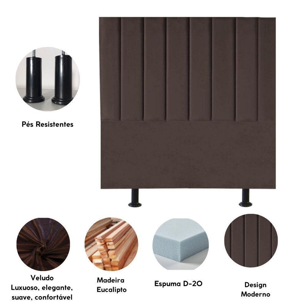 Cabeceira Estofada Cama Casal Queen Size 160 Cm Sara Veludo E Frame marrom - 3