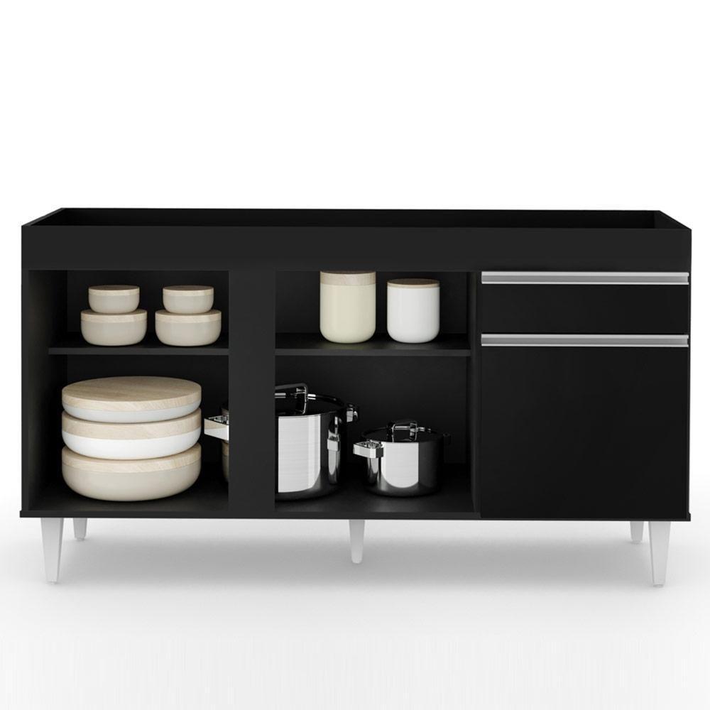 Balcão Gabinete Para Pia 150cm Sem Tampo 3 Portas 1 Gaveta Dakota Preto - Lumil - 6