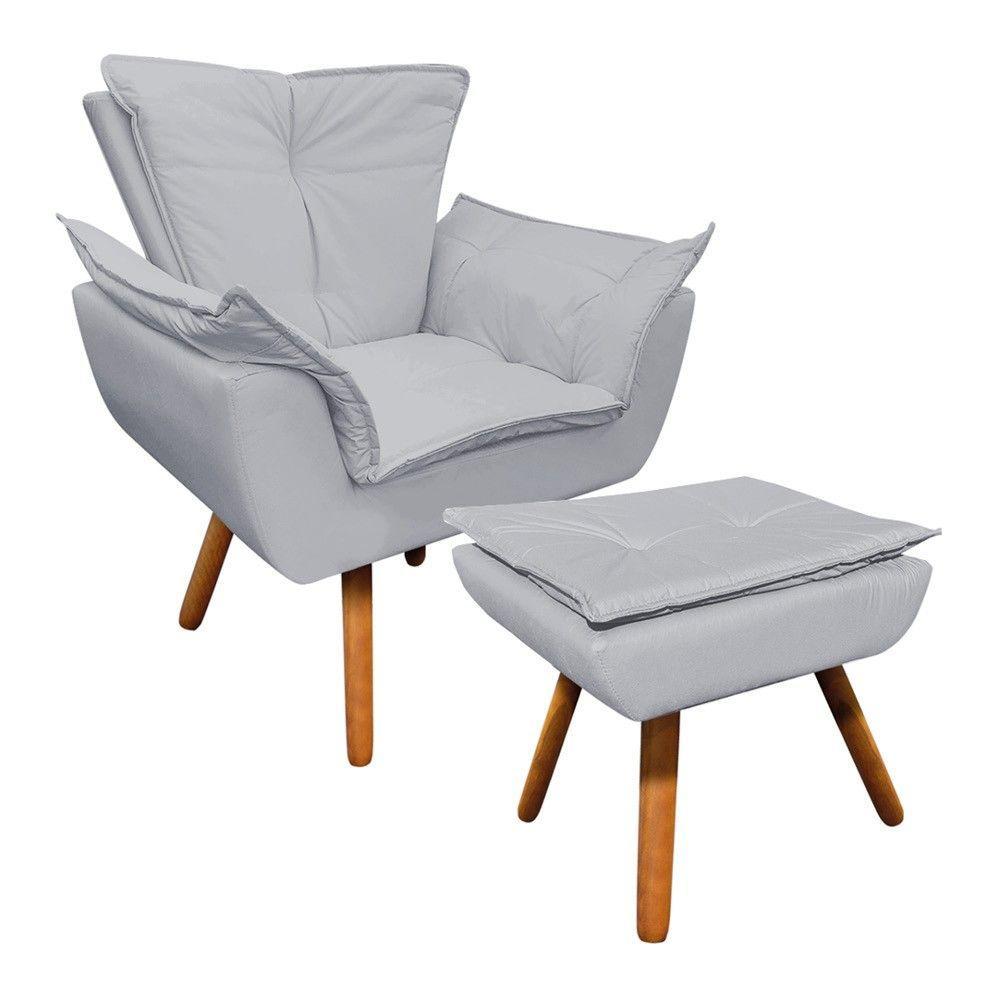 Kit Poltrona Opala com Puff Pés Palito Castanho D´rossi - 1