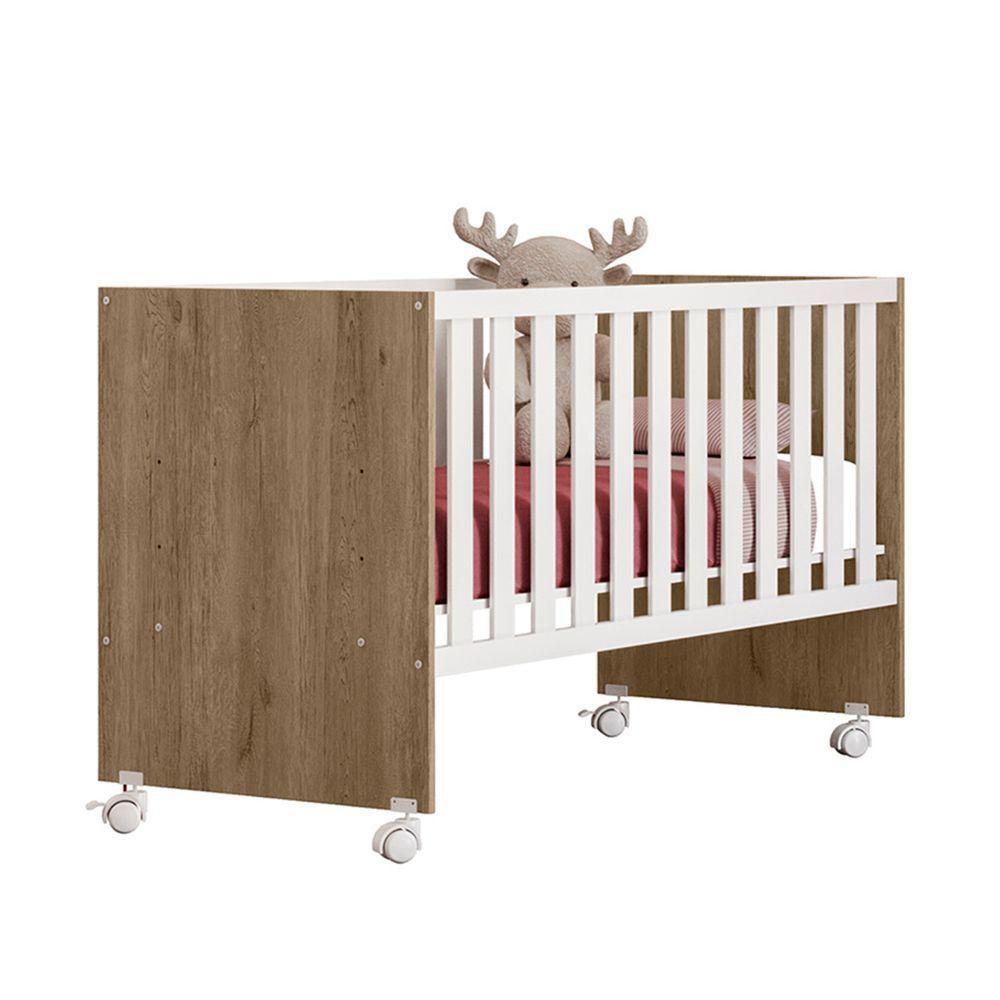 Berço Reto Com Rodízios Doce Sonho Carvalho/branco - Qmovi - 1