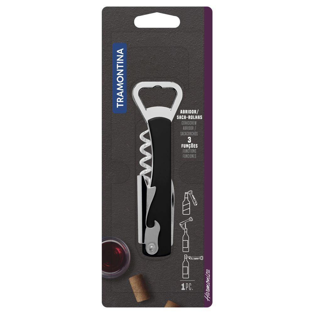 Abridor Com Saca Rolhas E Canivete Tramontina Harmoniza Com Laminas Em Aço Inox E Corpo Em Abs Preto - 1