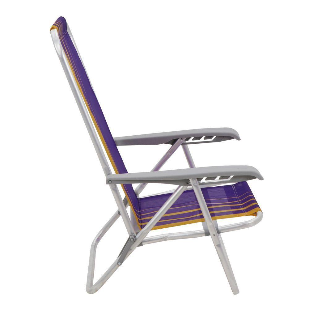Cadeira De Praia Reclinável Tramontina Bali Baixa Em Alumínio Com Assento Roxo E Amarelo - 3