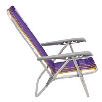 Cadeira De Praia Reclinável Tramontina Bali Baixa Em Alumínio Com Assento Roxo E Amarelo - 1