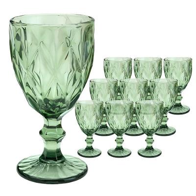 Jogo 10 Taças De Vidro Diamond Diamante Verde 300ml água Class Home