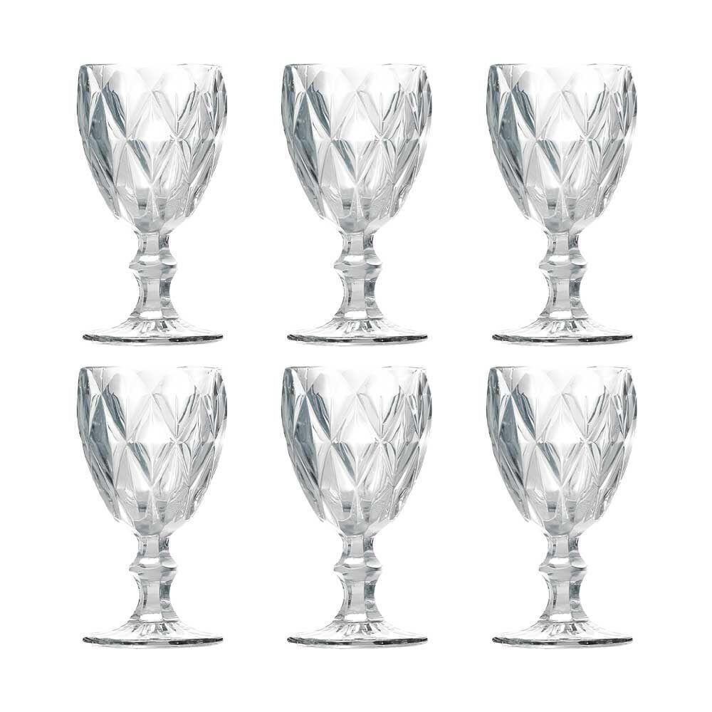 Kit 6 Taças De Vidro Para água Diamante Transparente Emcasatem 340ml - 1