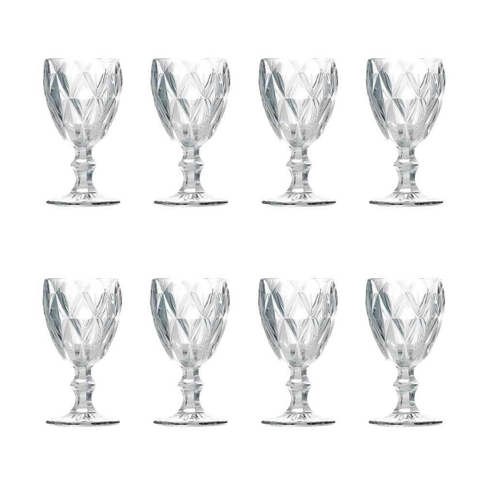 Kit 8 Taças De Vidro Para água Diamante Transparente Emcasatem 340ml - 1