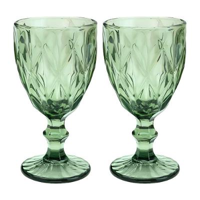 Jogo 2 Taças De Vidro Diamond Diamante Verde 300ml água Class Home