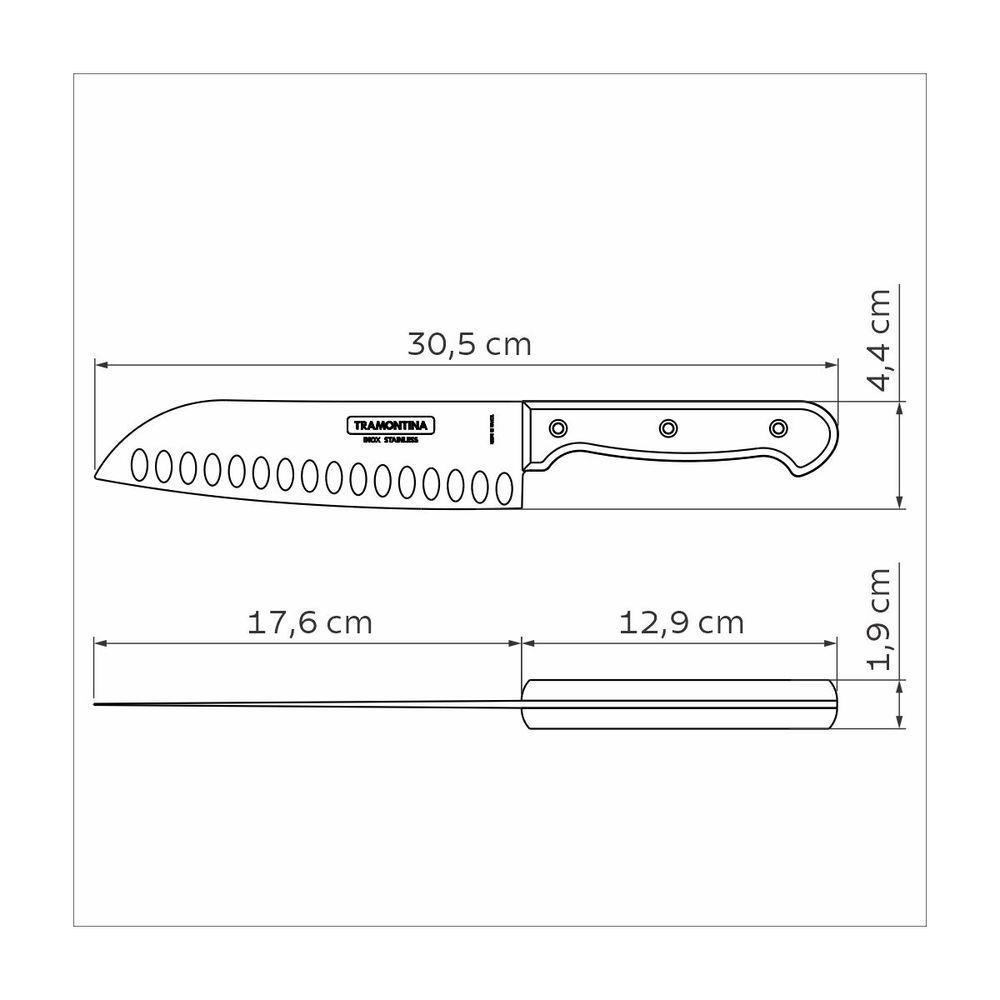 Faca Santoku Tramontina Com Lâmina Em Aço Inox Polywood Castanho 7 Polegada - 2