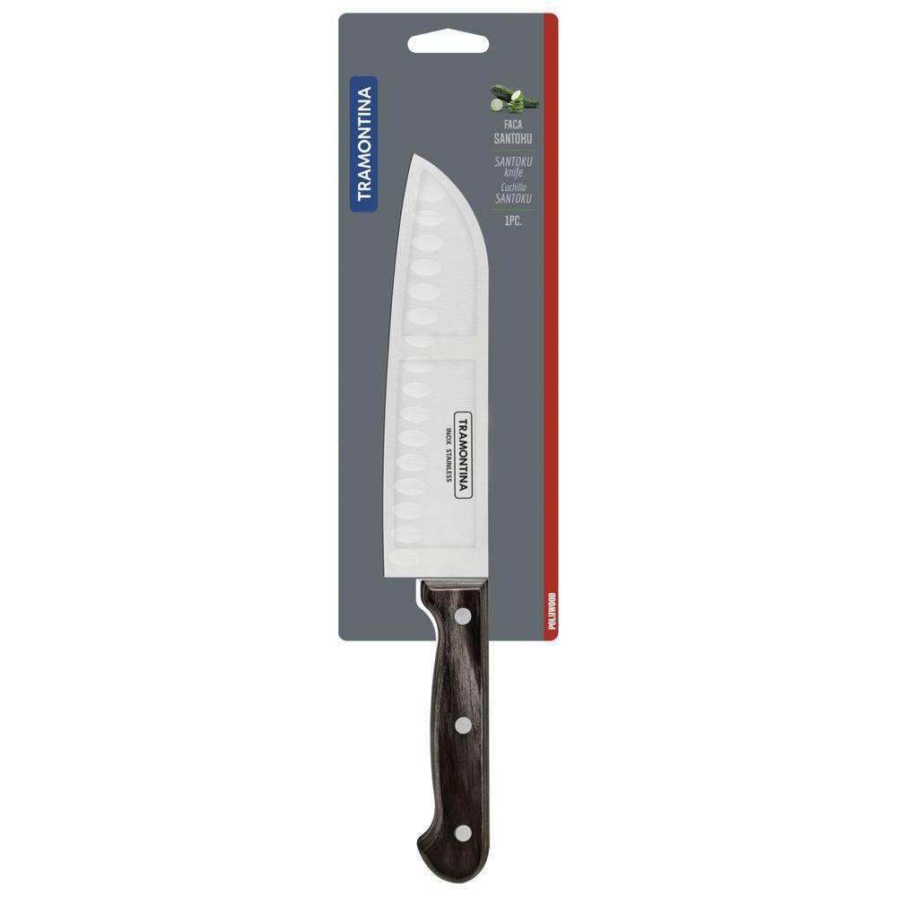 Faca Santoku Tramontina Com Lâmina Em Aço Inox Polywood Castanho 7 Polegada - 3