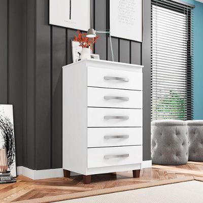 Cômoda Catar 5 Gavetas em MDF com Puxador Plástico Branco Acabamento Brilhante