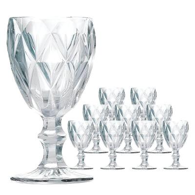 Jogo 10 Taças De Vidro Diamond Diamante Transparente 300ml água Class Home