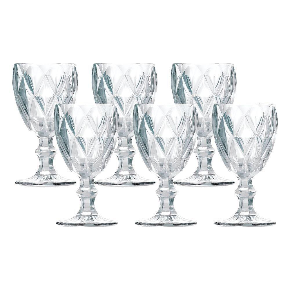 Jogo 6 Taças De Vidro Diamond Diamante Transparente 300ml água Class Home - 1