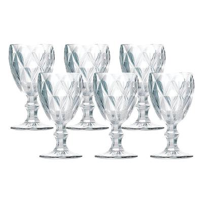 Jogo 6 Taças De Vidro Diamond Diamante Transparente 300ml água Class Home