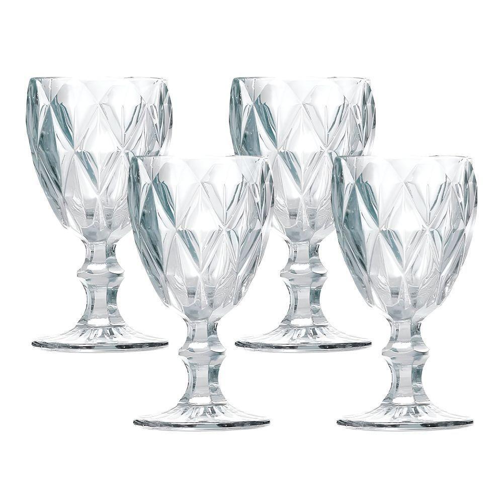 Jogo 4 Taças De Vidro Diamond Diamante Transparente 300ml água Class Home - 1