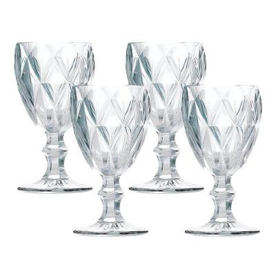 Jogo 4 Taças De Vidro Diamond Diamante Transparente 300ml água Class Home