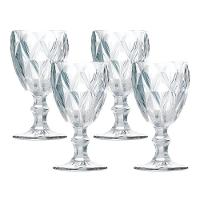Jogo 4 Taças De Vidro Diamond Diamante Transparente 300ml água Class Home - 1