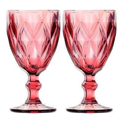 Jogo 2 Taças De Vidro Diamond Diamante Rosa Lilás 300ml água Class Home