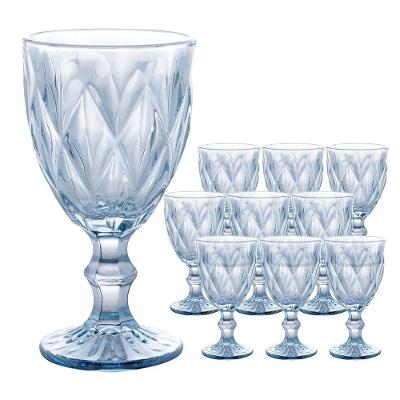 Jogo 10 Taças De Vidro Diamond Diamante Azul Metálico Para água 325ml Lyor