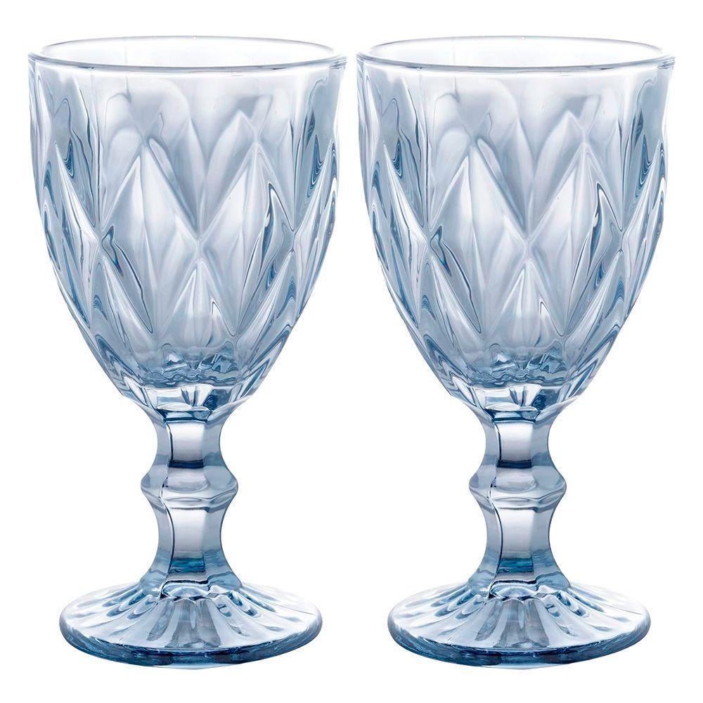 Jogo 2 Taças De Vidro Diamond Diamante Azul Metálico Para água 325ml Lyor - 9