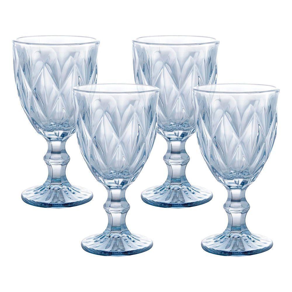 Jogo 4 Taças De Vidro Diamond Diamante Azul Metálico Para água 325ml Lyor - 1