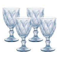 Jogo 4 Taças De Vidro Diamond Diamante Azul Metálico Para água 325ml Lyor - 1