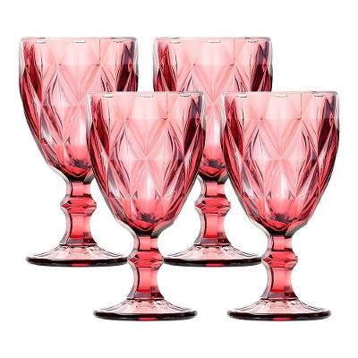 Jogo 4 Taças De Vidro Diamond Diamante Rosa Lilás 300ml água Class Home