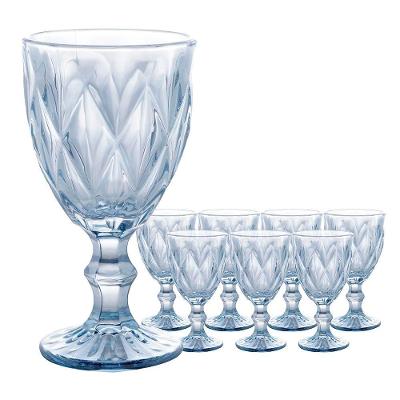 Jogo 8 Taças De Vidro Diamond Diamante Azul Metálico Para água 325ml Lyor