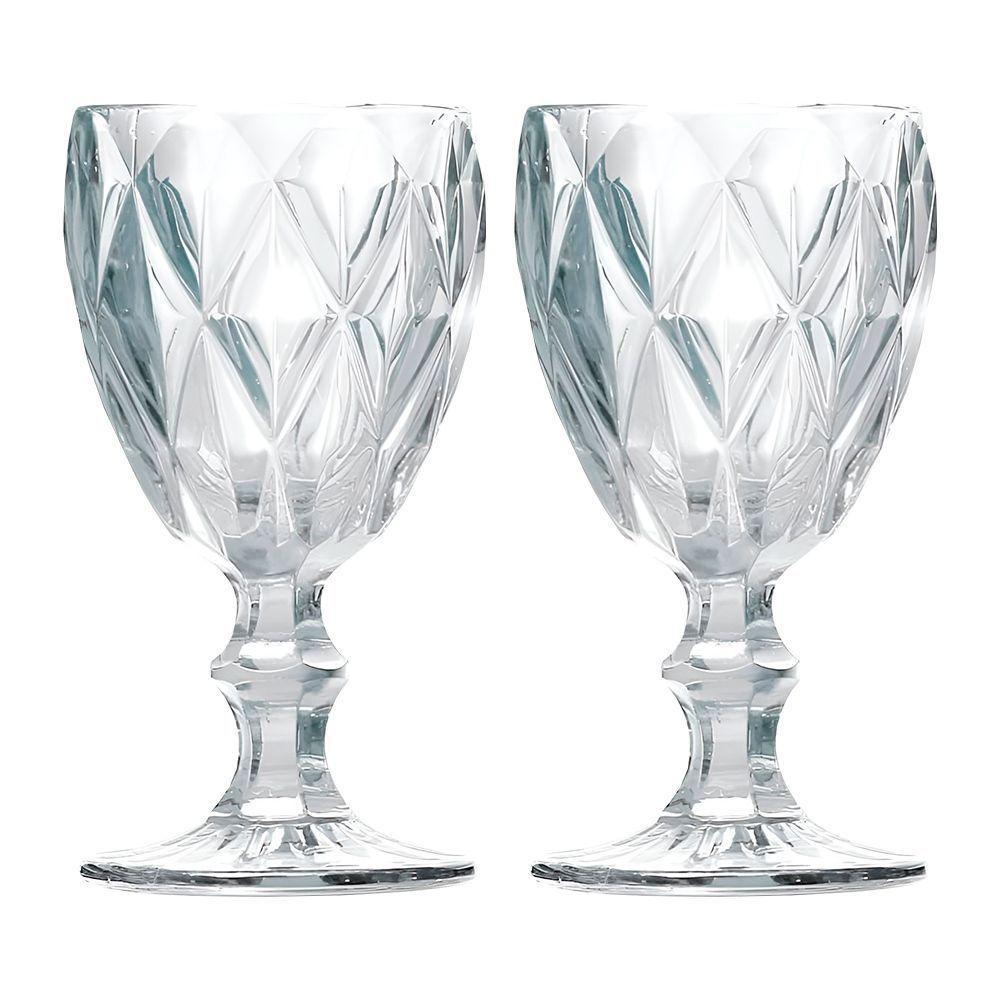 Jogo 2 Taças De Vidro Diamond Diamante Transparente 300ml água Class Home - 1