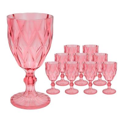 Jogo 10 Taças De Acrílico Vermelha Diamond Diamante Festa Piscina Plástico 330ml Lyor
