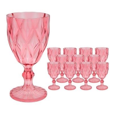 Jogo 12 Taças De Acrílico Vermelha Diamond Diamante Festa Piscina Plástico 330ml Lyor