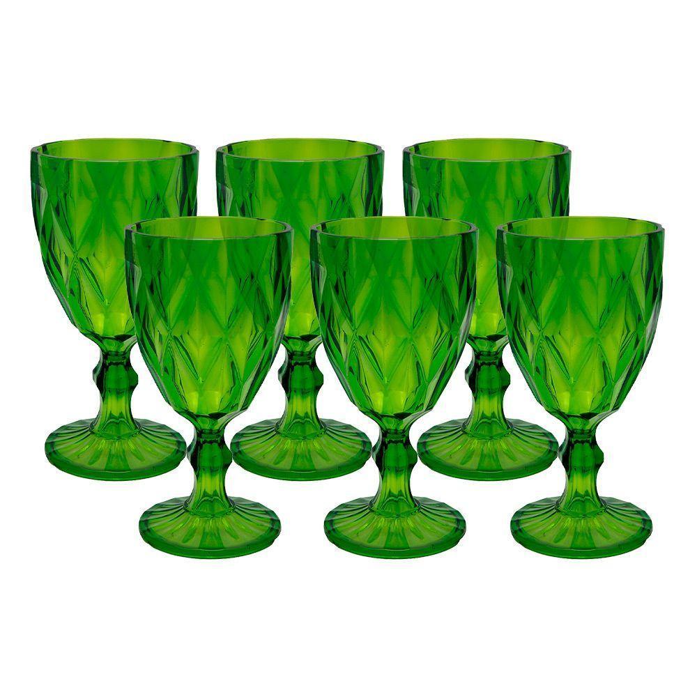 Jogo 6 Taças De Acrílico Verde Diamond Diamante Festa Piscina Plástico 330ml Lyor - 1