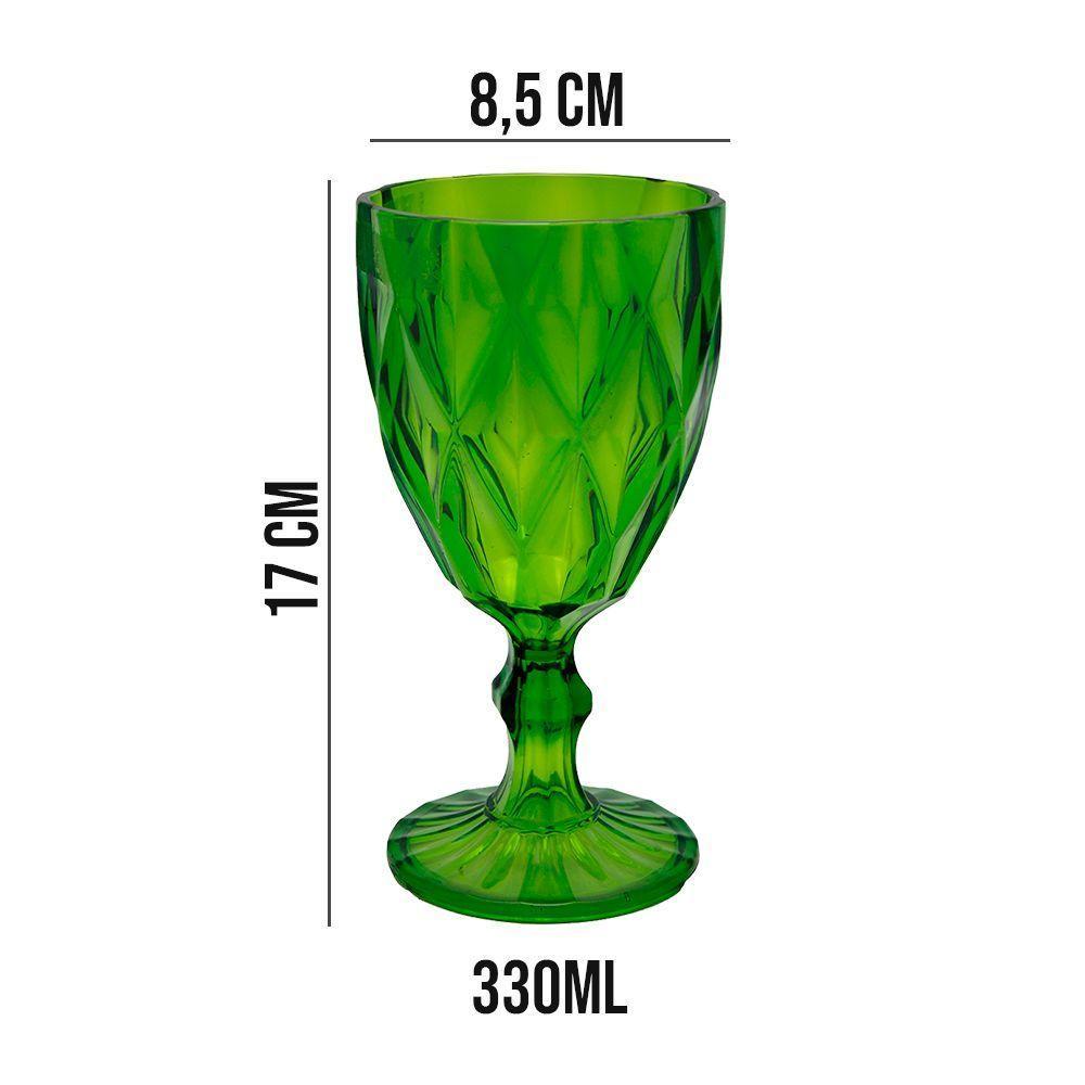 Jogo 6 Taças De Acrílico Verde Diamond Diamante Festa Piscina Plástico 330ml Lyor - 6