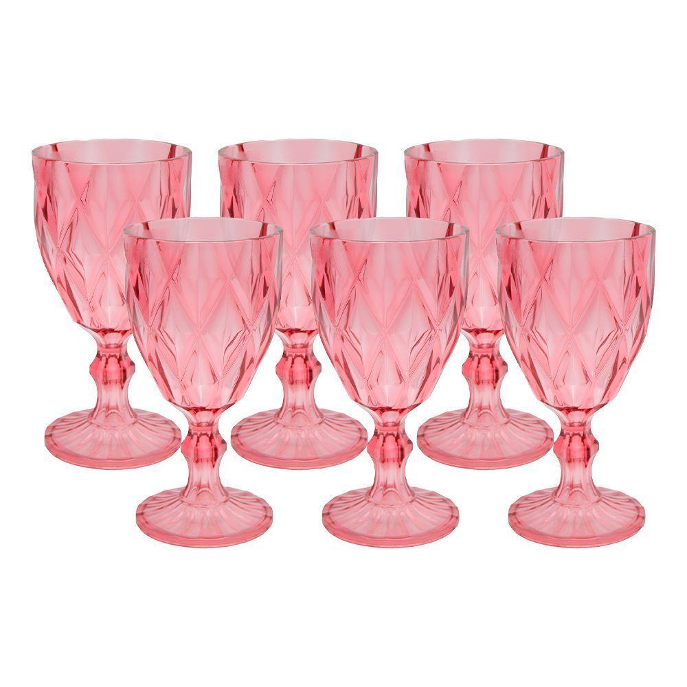 Jogo 6 Taças De Acrílico Vermelha Diamond Diamante Festa Piscina Plástico 330ml Lyor - 1