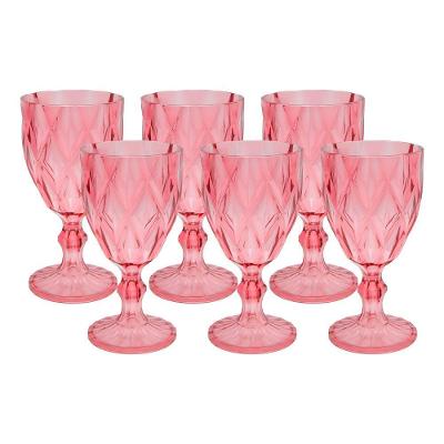 Jogo 6 Taças De Acrílico Vermelha Diamond Diamante Festa Piscina Plástico 330ml Lyor