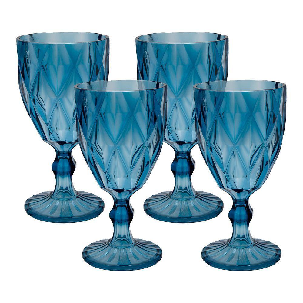 Jogo 4 Taças De Acrílico Azul Diamond Diamante Festa Piscina Plástico 330ml Lyor - 1