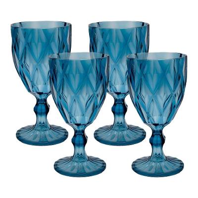 Jogo 4 Taças De Acrílico Azul Diamond Diamante Festa Piscina Plástico 330ml Lyor