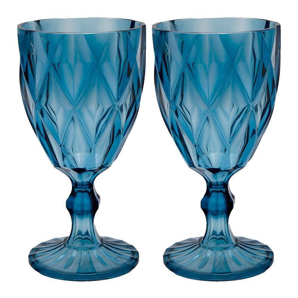 Jogo 2 Taças De Acrílico Azul Diamond Diamante Festa Piscina Plástico 330ml Lyor - 1