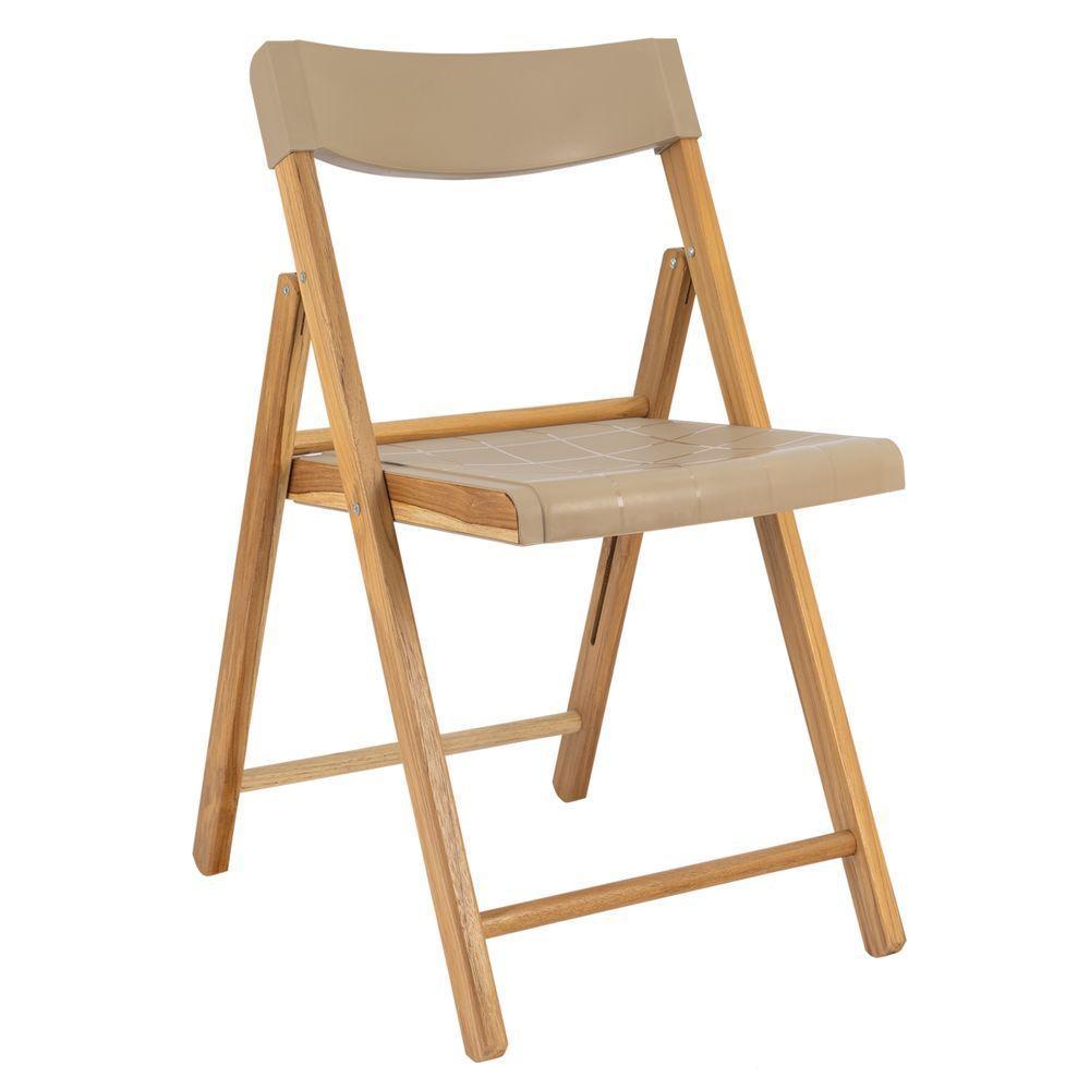 Cadeira De Madeira Dobrável Tramontina Verona Teca Acabamento Envernizado Assento Encosto Em Polipr - 1
