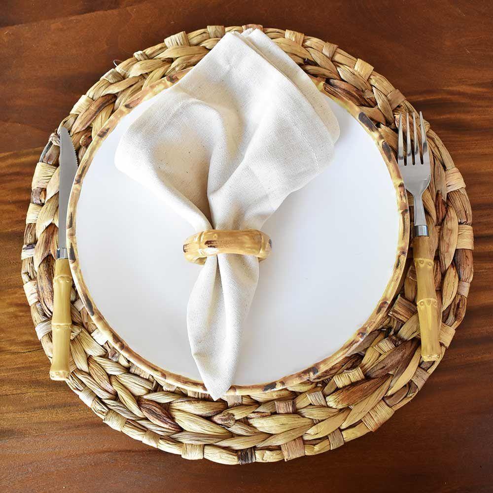 Jogo 12 Pratos Rasos 27cm Borda De Bambu Cerâmica 1ª Linha Scalla - 2