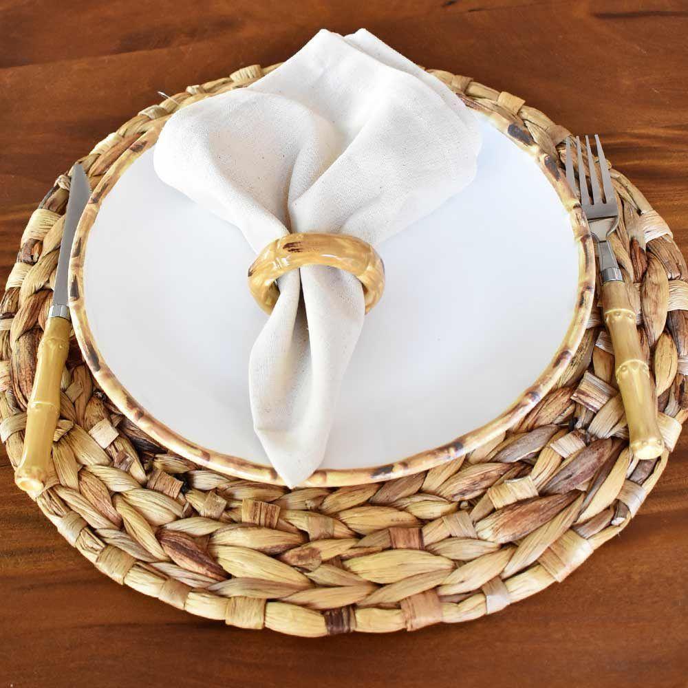 Jogo 12 Pratos Rasos 27cm Borda De Bambu Cerâmica 1ª Linha Scalla - 8