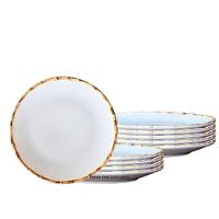 Jogo 10 Pratos Rasos De Cerâmica 27cm Borda De Bambu 1ª Linha Scalla - 1