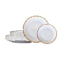 Jogo De Pratos 4 Rasos E 4 Sobremesa Borda Bambu Cerâmica Scalla 1ª Linha - 1