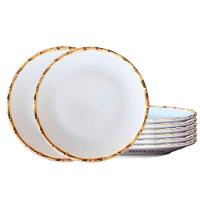 Jogo 8 Pratos Rasos 27cm Borda De Bambu Cerâmica 1ª Linha Scalla - 1