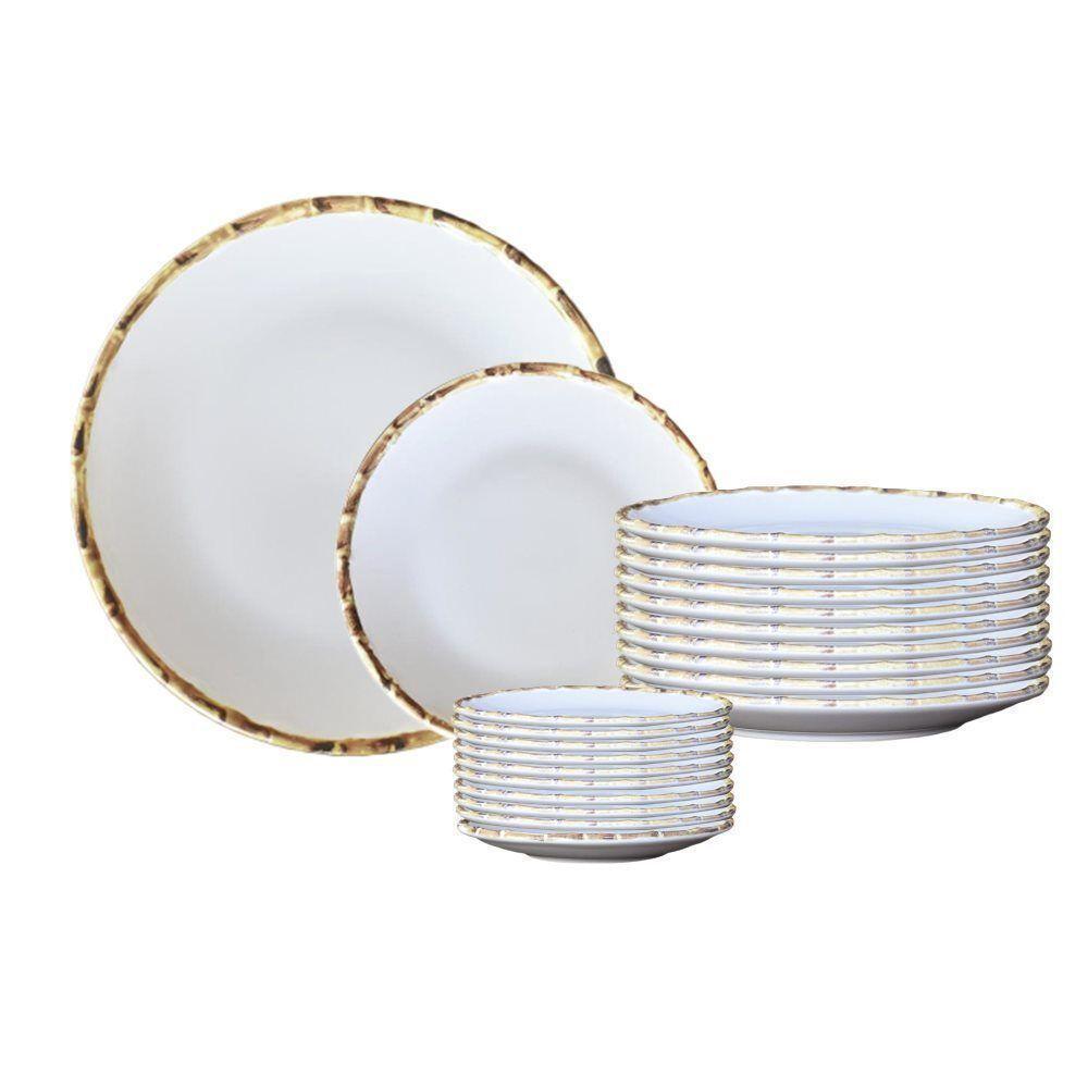 Jogo De Pratos 8 Rasos E 8 Sobremesa Borda Bambu Cerâmica Scalla 1ª Linha - 1