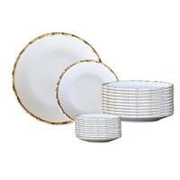 Jogo De Pratos 8 Rasos E 8 Sobremesa Borda Bambu Cerâmica Scalla 1ª Linha - 1