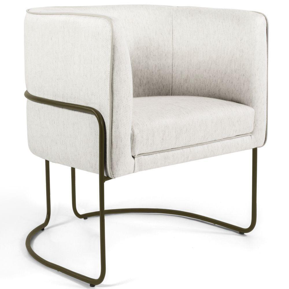 Poltrona Fixa Base De Aço Bronze Betina D02 Linho Creme A-48 - 1